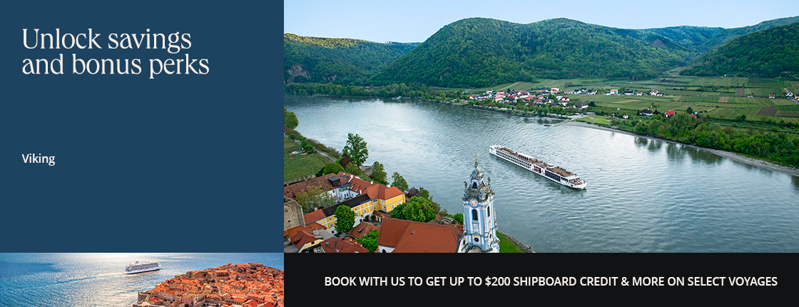 Unlock savings and bonus perks with Viking. Book with us to get up to $200 shipboard credit & more on select voyages.