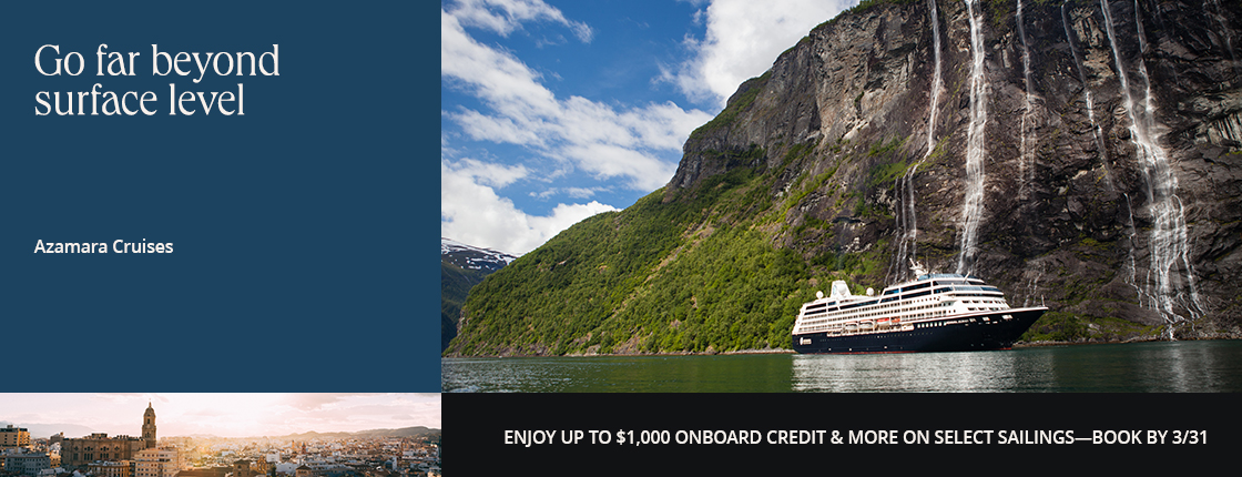 Go far beyond surface level with Azamara Cruises. Enjoy up to $1,000 onboard credit and more on select sailings—book by 3/31/26.